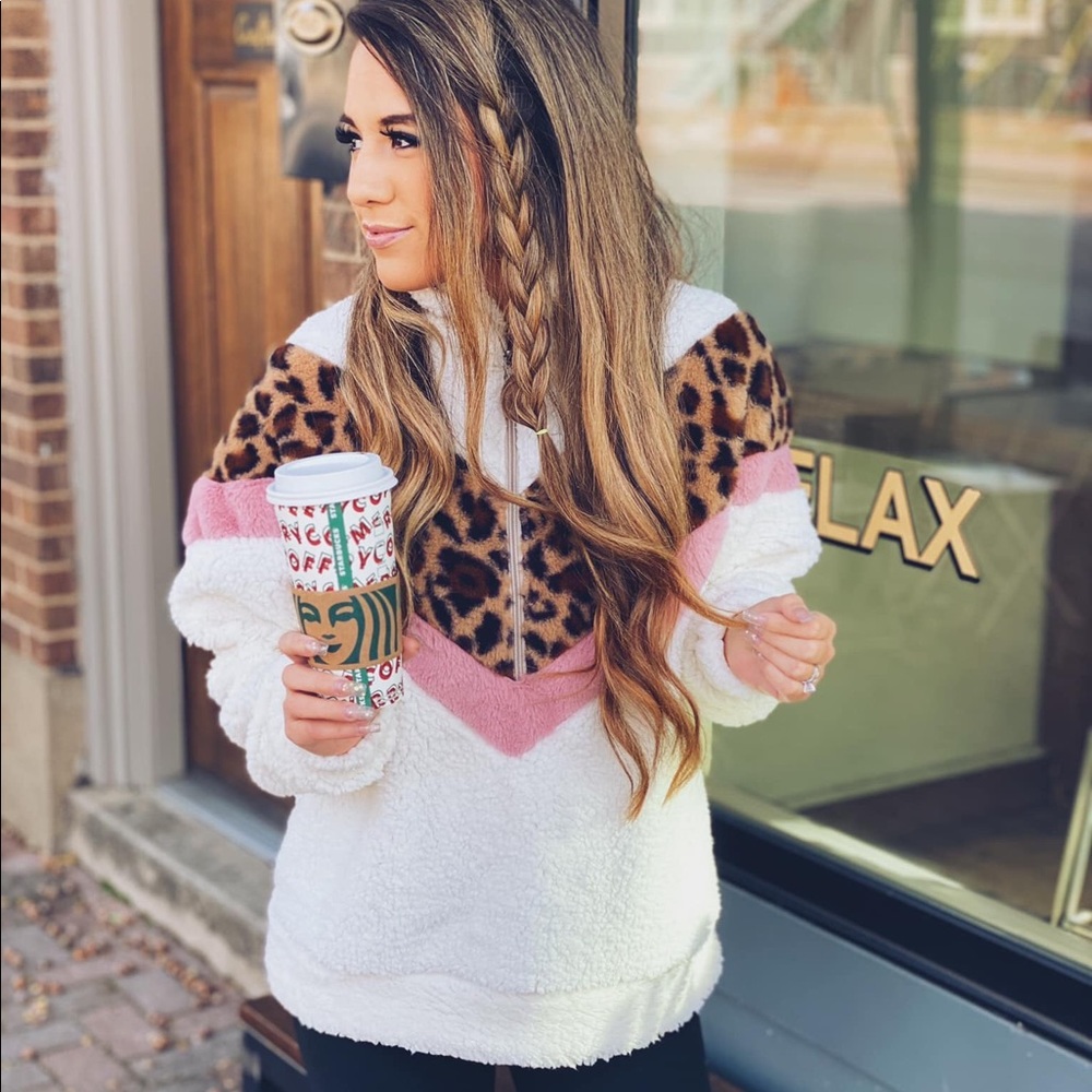 Chevron Leopard Sherpa Pullover